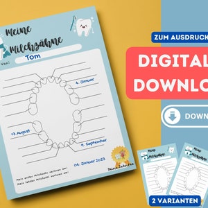 Tooth fairy gift - Digital download milk tooth certificate - Enter & print - Reminder of the first tooth gap - DIN A4
