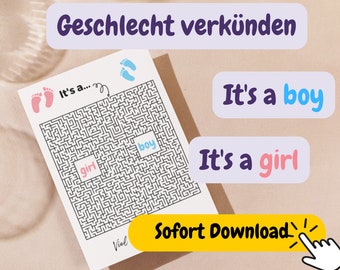 Gender Reveal Puzzle Maze - Announce Pregnancy - Boy Girl - Printable - It&#39;s a girl - It&#39;s a boy