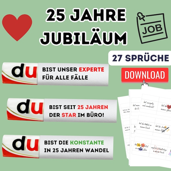 25 Jahre Dienstjubiläum Kollegin Geschenk - Digitaler Download Duplo Banderole  - 27 Sprüche für Jubiläum Kollege Jubiläumsgeschenk Kollege