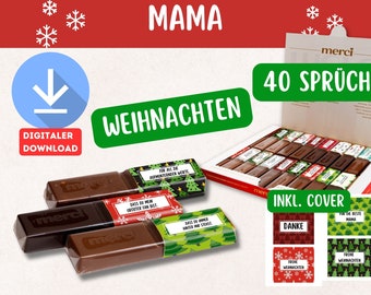 Weihnachten Merci Banderolen Mama - Digitaler Download -  Weihnachtsgeschenk Mama - 40 Sprüche & 4 Cover-Seiten | Merci Mama
