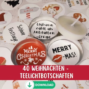 Puede incluir: Un conjunto de 40 portavelas redondos blancos con diseños navideños festivos. Los diseños incluyen un gorro rojo, un muñeco de nieve, un árbol de Navidad, un perezoso, un hombre de jengibre, copos de nieve y las palabras "Feliz Navidad" y "Feliz-Mas!" en rojo y negro.