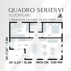 2 Bedroom House Plans,24x34 Small Home Floor plans,Cottage Design,Home Blueprints, 2D CAD Plans, Layout Design
