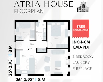 26x26 2 Bedroom House Plans: Cottage Home Design (2D CAD + PDF)