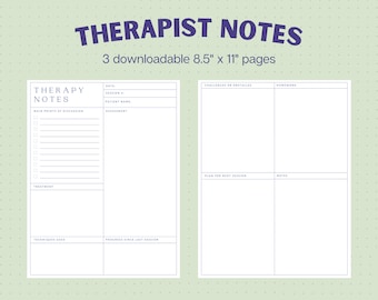 Therapist Note Sheets, Therapist Worksheet, Therapist Notes, Digital Printable Note Taking, Counseling Notes, Mental Health Notes