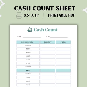 Cash Count Sheet Printable Money Tally Log Daily Register Count Form Business Cash Drawer Tracker PDF Download Money Tracker POS Cash Track