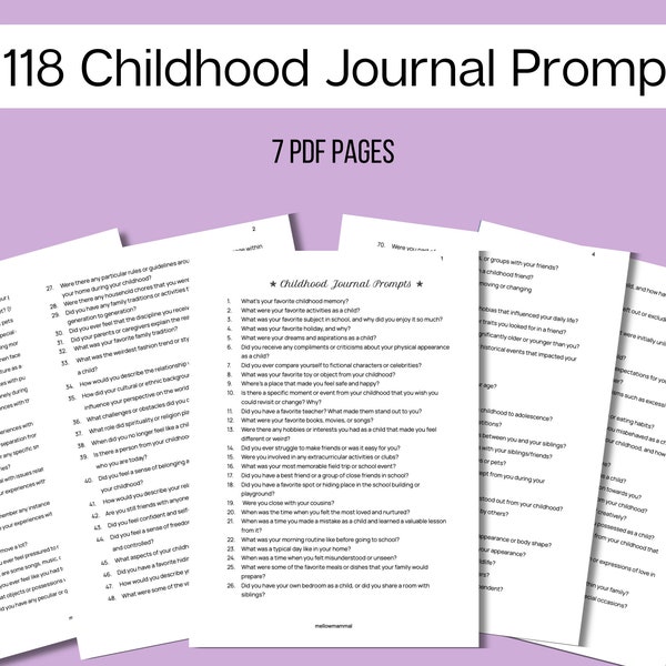 118 Childhood Journal Prompts, Childhood Reflection, Mental Health Journal, Self Care Journal, Writing Prompts, Childhood Trauma
