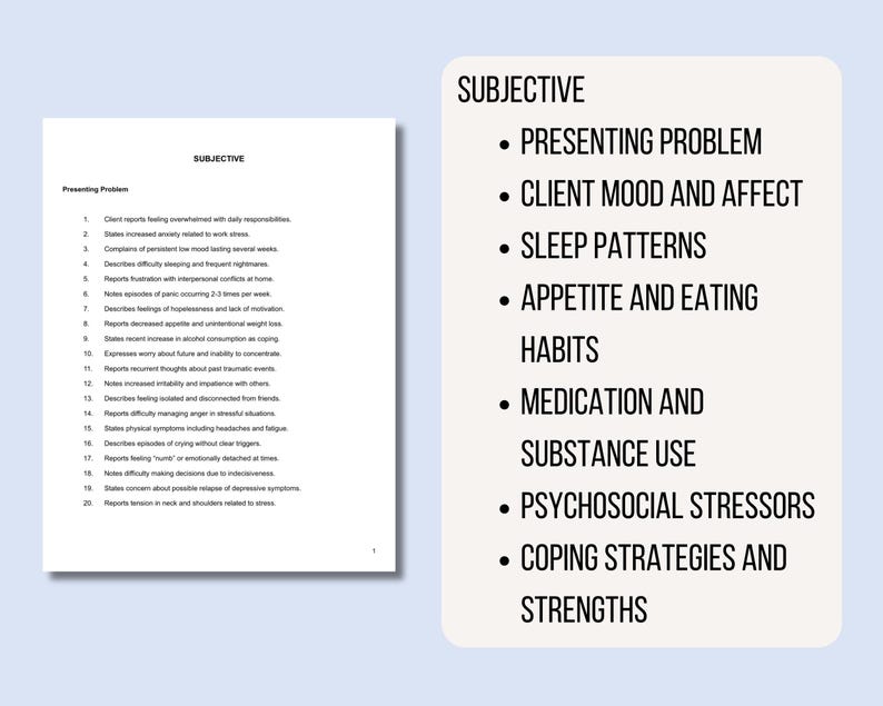 SOAP Notes Phrase Guide for Therapists Mental Health Documentation ...