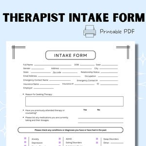 Therapist Intake Form, USA, Mental Health, Intake Form Template, Printable Therapy, Psychotherapy Consent