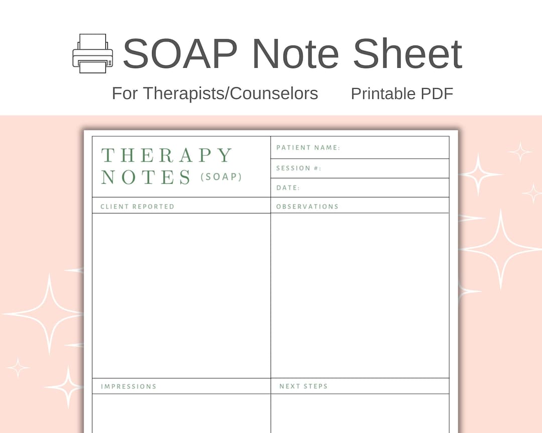 SOAP Note Template for Therapists, Printable PDF, Counseling Progress ...