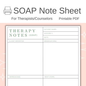 SOAP Note Template for Therapists, Printable PDF, Counseling Progress Notes, Therapist Documentation Form, Digital Download, Therapy Office