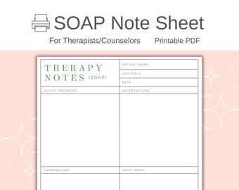Plantilla de nota SOAP para terapeutas, PDF imprimible, notas de progreso de asesoramiento, formulario de documentación del terapeuta, descarga digital, consultorio de terapia
