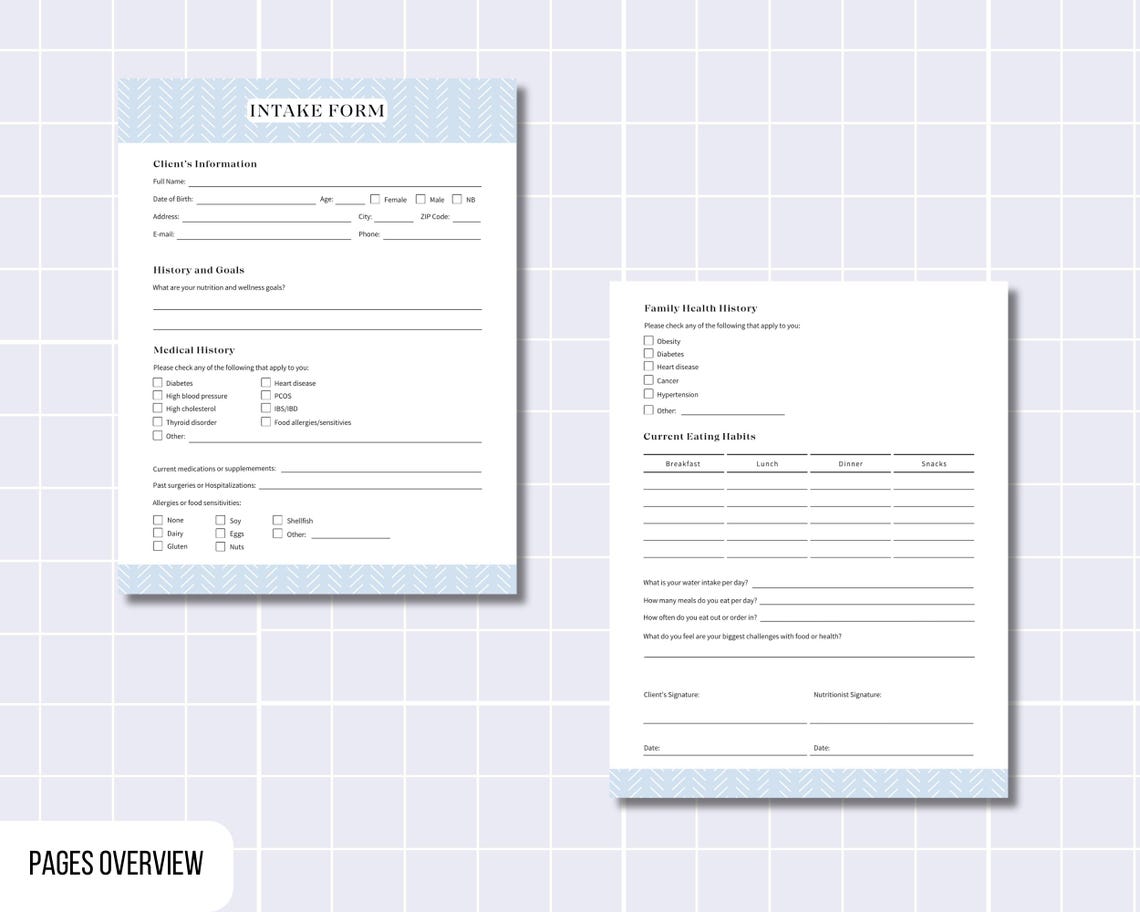 Nutrition Intake Form PDF, Printable Client Form for Nutritionists ...
