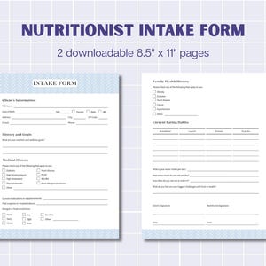 Nutrition Intake Form PDF, Printable Client Form for Nutritionists ...