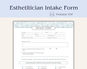 Esthetician Client Intake Form: Facial & Skincare Consultation (Printable PDF)