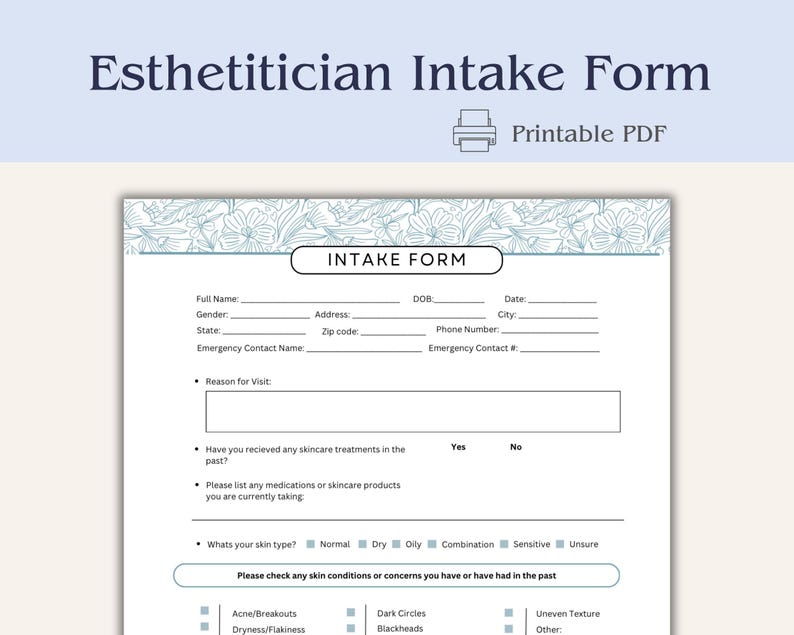 Skin Script Intake Form Esthetician Client Intake Form: Facial & Skincare Consultation ...