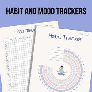 Habit and Mood Trackers Printable, Yearly Monthly Mood Planner, Circular Mood Chart, Bullet Journal, A5 Planner, Digital Instant Download