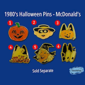 McDonald&#39;s Halloween Pins - Vintage – 1980s – Hamburglar – McBoo – Jack-o-Lantern – Witch – Ghost – Pumpkin - Sold Separate - FREE Shipping