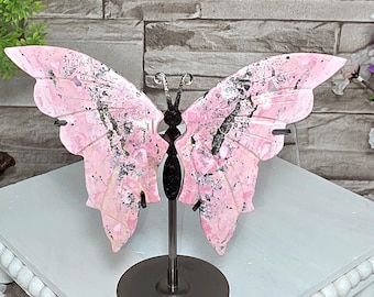 Peruvian Rhodonite Butterfly Wings / Home Decor / Crystal Carving / Butterfly / Chakra / Rocks and Minerals / st70