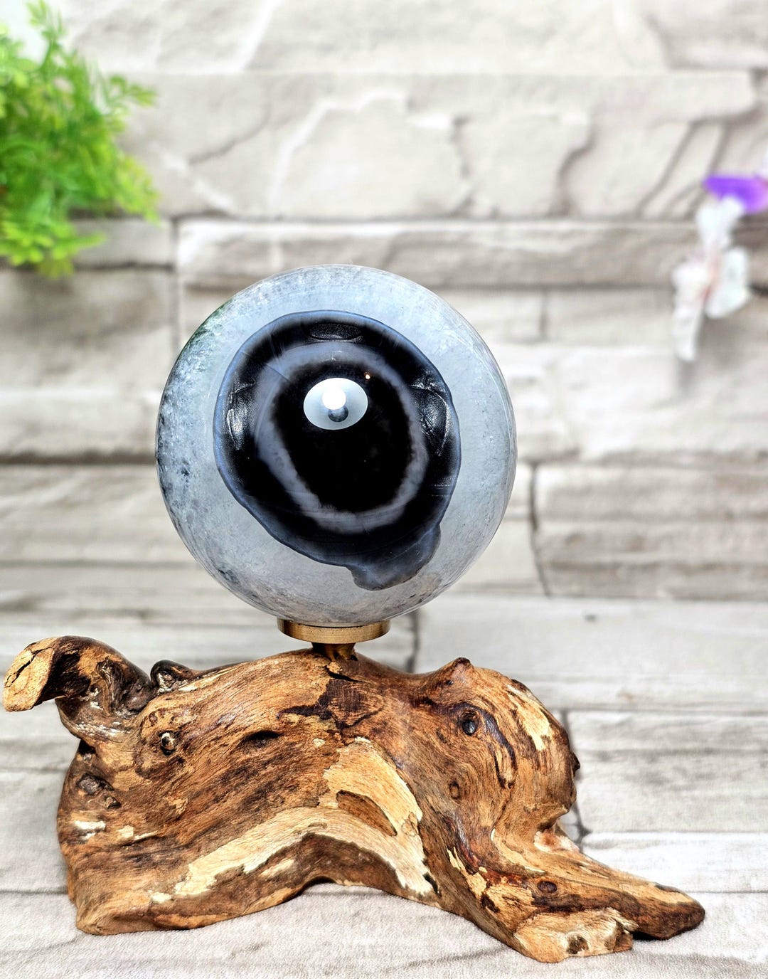 Black Agate Sphere / 52mm / Tuxedo Agate / Black Banded Agate / Chakra ...