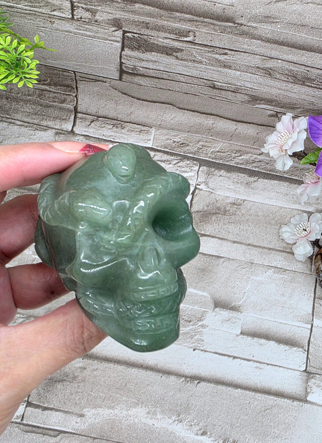 Green Aventurine Skull With Snake Carving / Home Decor / Crystal Skull ...
