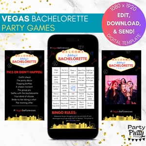 Las Vegas Bachelorette Party Games: Customizable Bingo & Picture Game (digital templates)