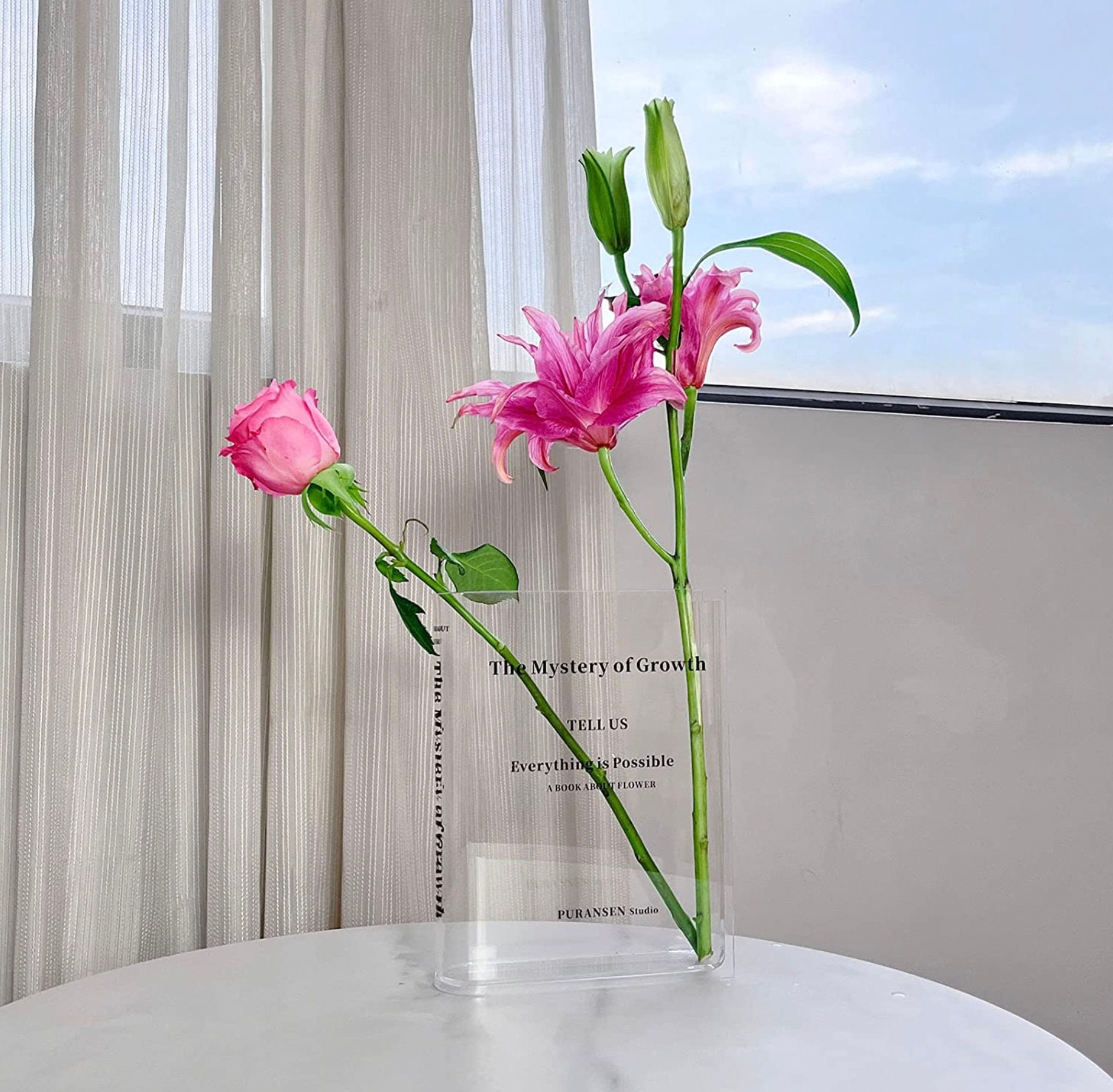 Marycele Acrylic Book Vase, Flower Vase for Room Decor Aesthetic