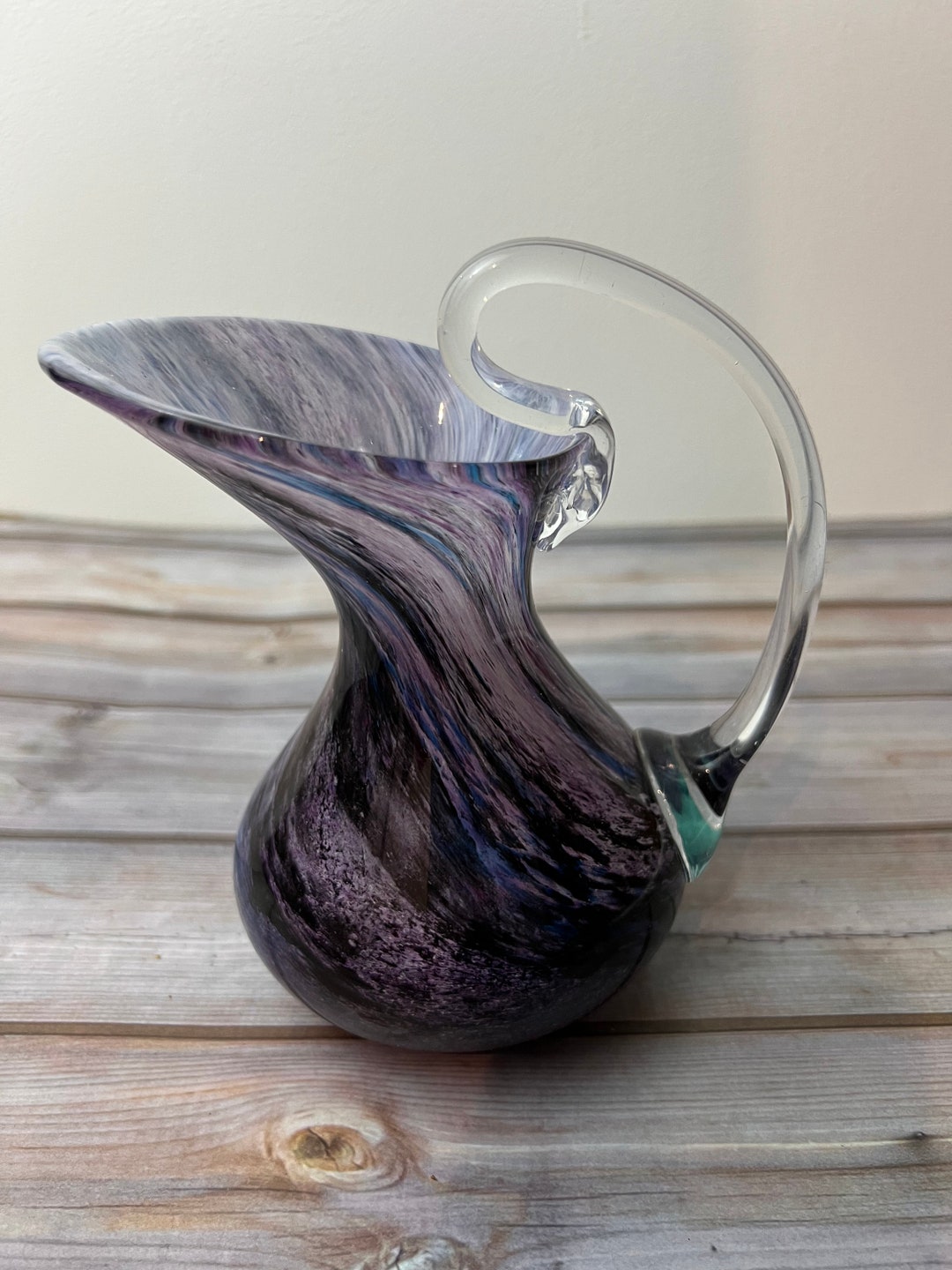 Hand Blown Glass Jug in Shades of Blue and Purple Etsy