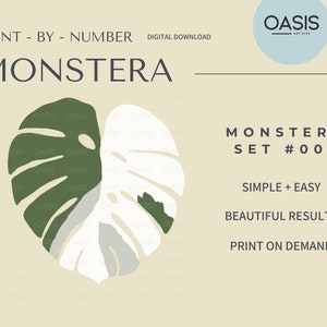 Monstera Botanical Paint By Number Digital Download Set of 3