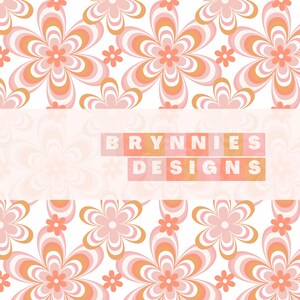 Retro Repeat Flower Power Digital Pattern + 3 coordinating solids- Seamless Repeat Pattern, Fabric Pattern, Seamless File- PNG