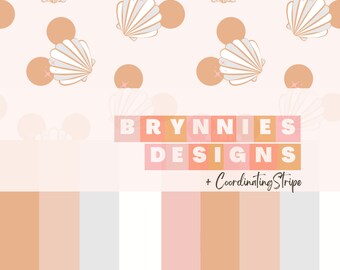 Neutral Magical Mouse Shellabration Seamless Design with Coordinating Stripe- Pattern- PNG file- Summer- Vacation- Cruise- Magic- Wish