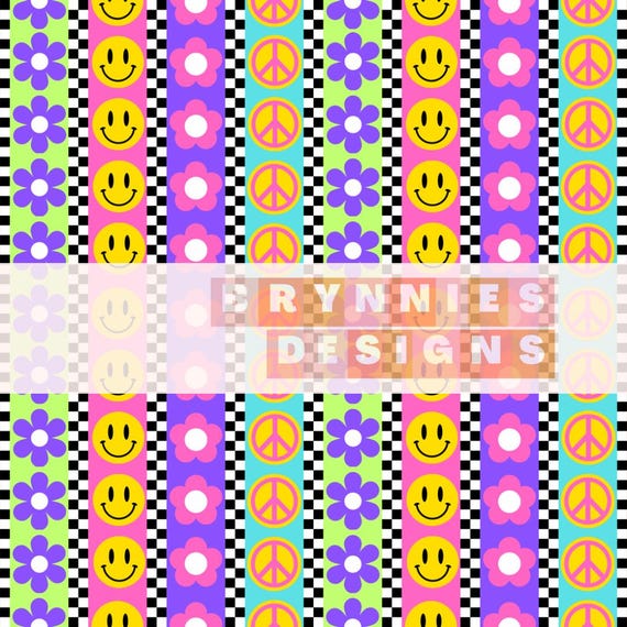 Neon Checker Groovy Smiley Peace Flower Seamless Design- Digital- Repeating, Fabric, File- Summer- Swim- Paper- PNG- Clipart- Swim Safe
