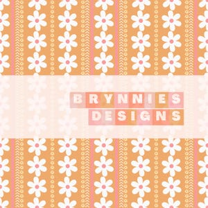 Boho Hippie Flower Stripe Digital Pattern- Seamless Repeat, Fabric, File, Summer, Spring, Swim, Paper- NEW
