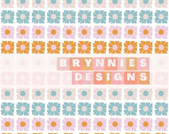 Diseño floral retro neutro bohemio sin costuras: patrón digital, impresión repetida, tela, archivo, PNG, clipart