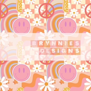 Groovy Retro Fun Bright Floral Patchwork Digital Pattern, Seamless Repeat Pattern, Fabric Pattern, Seamless File