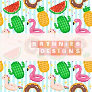 Summer Floaty- Digital Pattern, Seamless Repeat Pattern, Fabric Pattern, Seamless File- Summer- Swim- Stripe- Flamingo- Unicorn