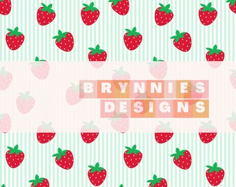Strawberry Stripes Green Design- Digital Pattern, Seamless Repeat Pattern, Fabric Pattern, Seamless File- Spring- Summer- Swim- Clipart- PNG