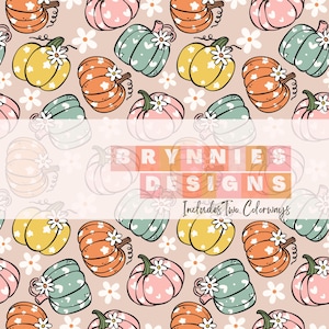 Vintage Pink and Black Boho Pumpkin Design- 2 colorways - Seamless File- PNG- Digital Download- Fall- Halloween- Repeating Pattern