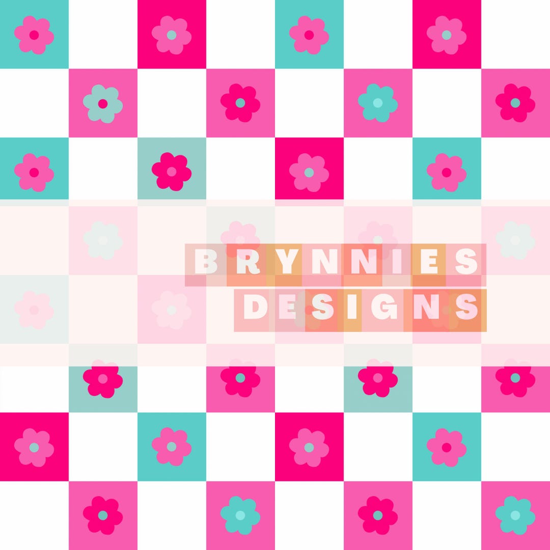 Girly Flower Checker Grid Design- Digital Pattern, Seamless Repeat ...