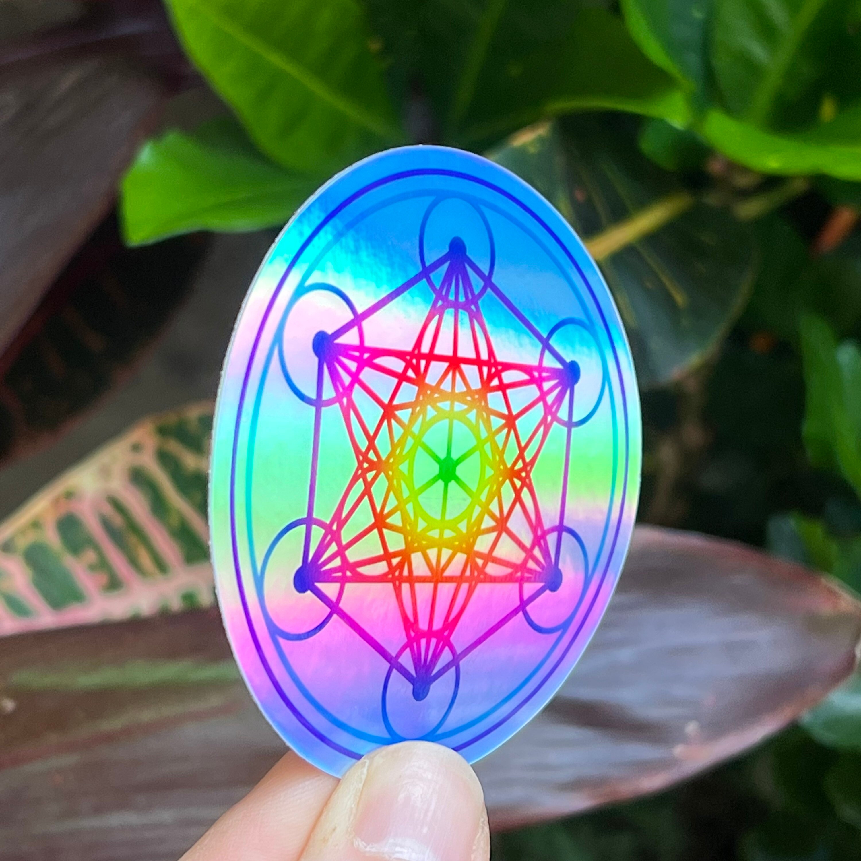 Metatrons Cube Sticker, 3 Inch Sacred Geometry Symbol Holographic Decal