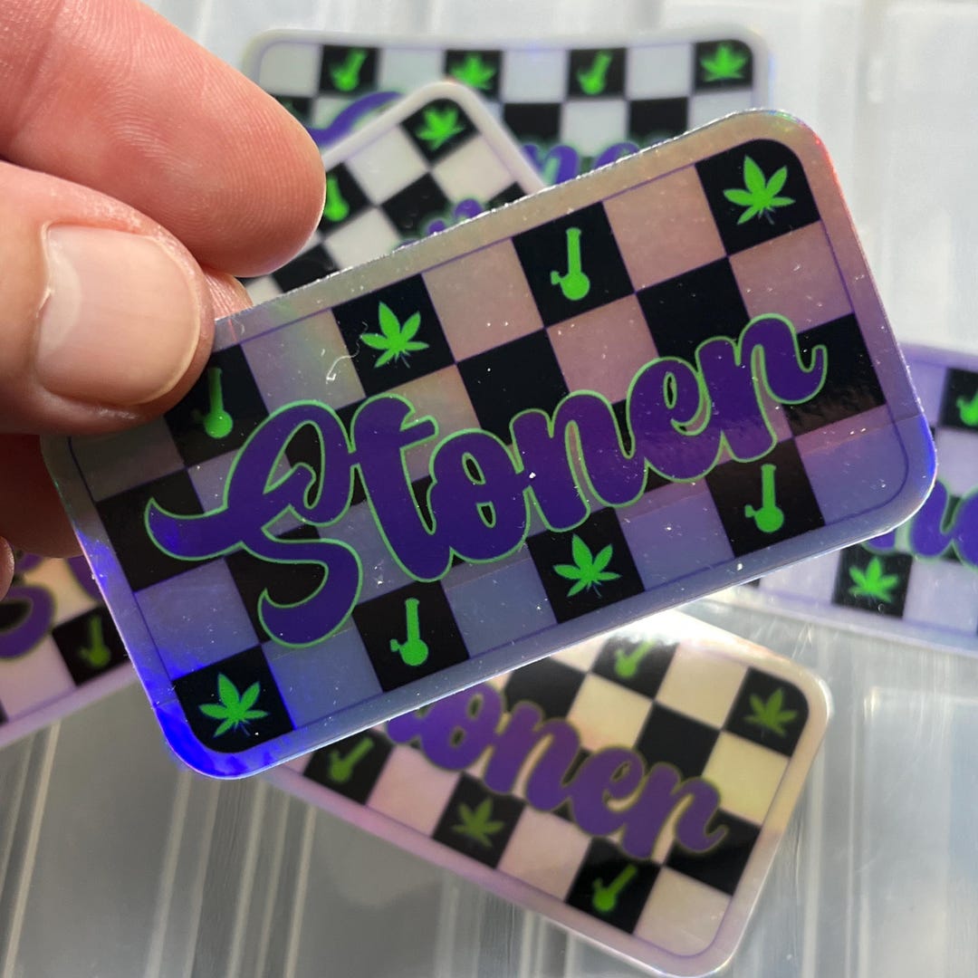 Checkerboard Sticker - Holographic Weed Decal for Stoner - Water Bottle ...