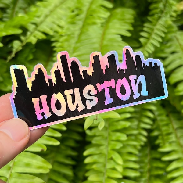 Houston Sticker, Houston TX Holo Sticker - Houston Texas Decal, Downtown H-Town City Skyline art - Stickers for Kindle toolbox hard hat car