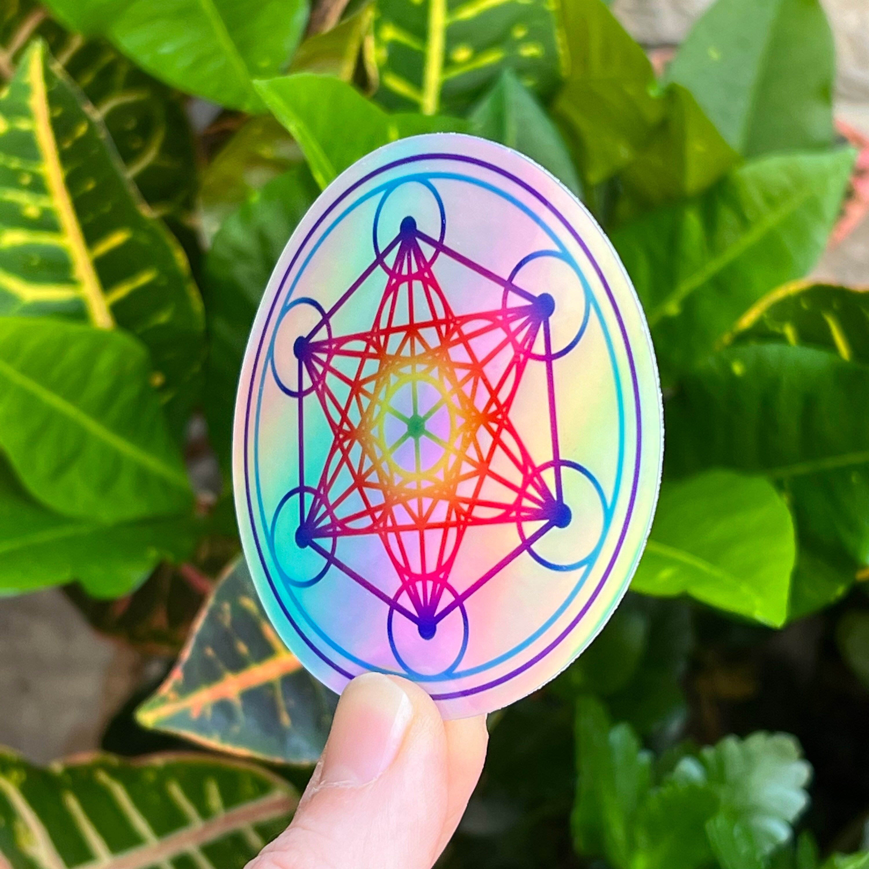 Metatrons Cube Sticker, 3 Inch Sacred Geometry Symbol Holographic Decal