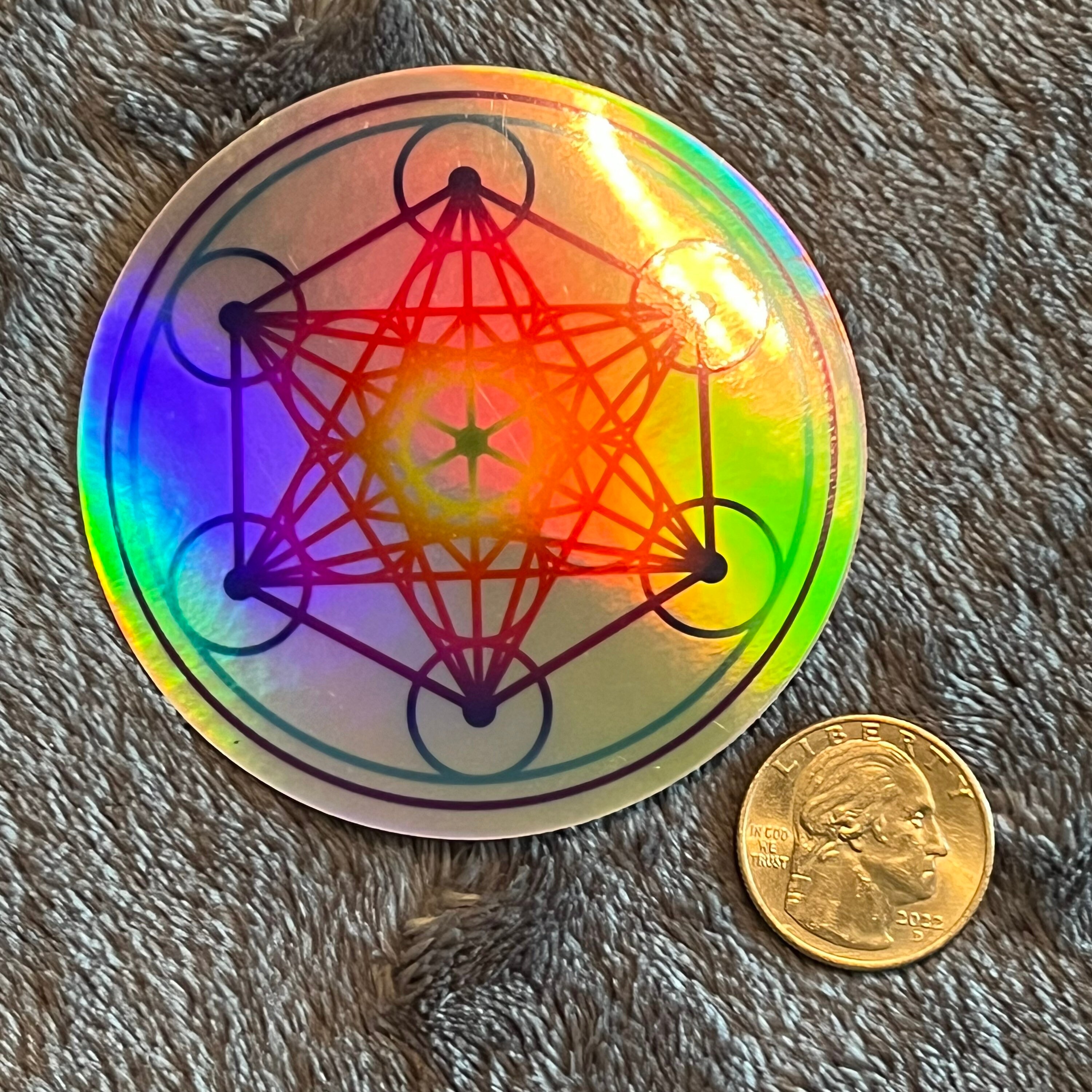 Metatrons Cube Sticker, 3 Inch Sacred Geometry Symbol Holographic Decal