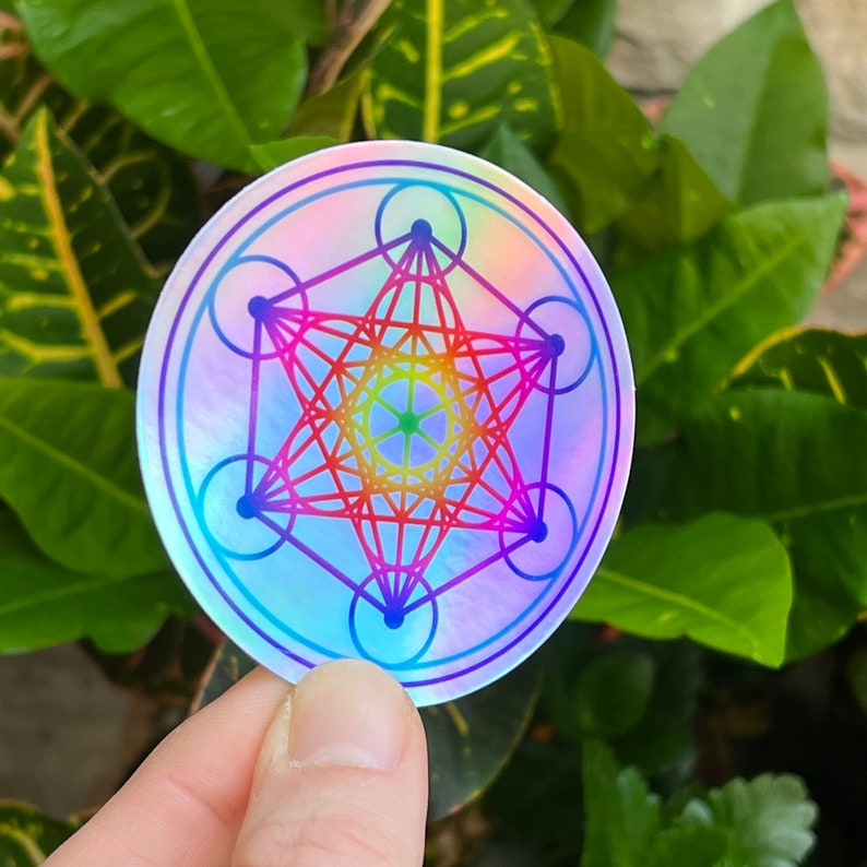 Metatrons Cube Sticker, 3 Inch Sacred Geometry Symbol Holographic Decal
