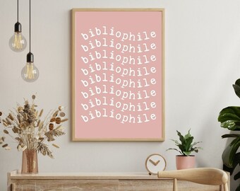 Pôster bibliófilo rosa, arte de parede literária, recanto de livro de fantasia, impressão de arte para amantes de livros, decoração de recanto de leitura, ideias para presentes para amantes de livros, impressão literária