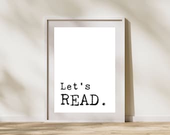 Let's Read Sign, Read Print, Reading Poster, Reading Room Decor, Reading Art Print, Book Nook Decor, Reading Nook Art, Boho Classroom Decor