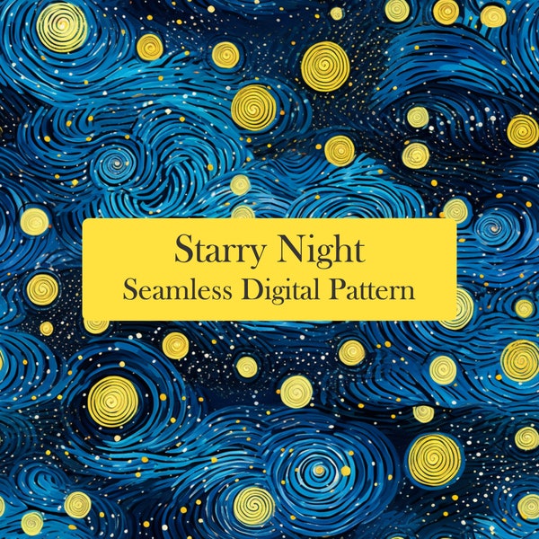 Seamless pattern - Starry Night inspired pattern, star, abtract pattern, night pattern - Digital download - PNG