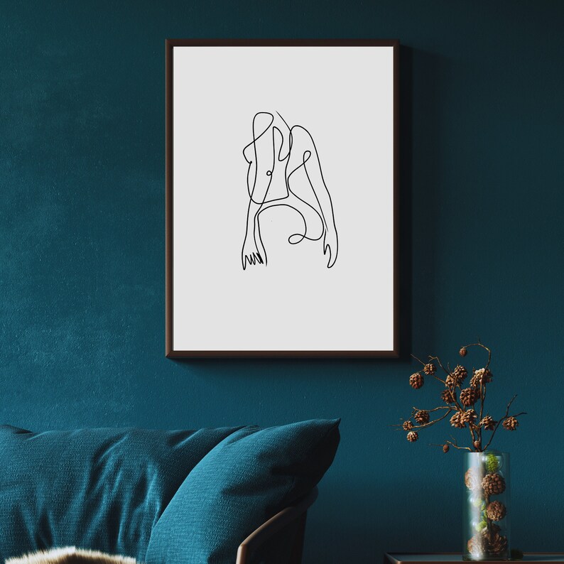 Minimalist Line Art of Human Form Digital Download, Black and White