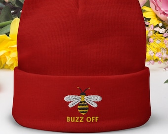 Buzz Off Bumble Bee Embroidered Beanie