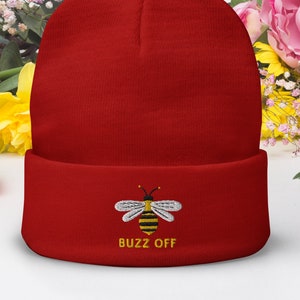Buzz Off Bumble Bee Embroidered Beanie